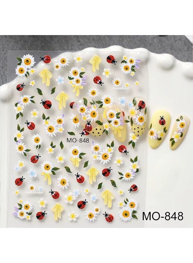 brunson Nail Art Stickers – Sunflower Floral Nail Stickers & Water Transfer Nail Decals Set | Flower Nail Art for DIY Manicure, Gel Polish, Acrylic & Natural Nails | Summer Nail Decorations & Nail Art Supplies for Women - Image 1