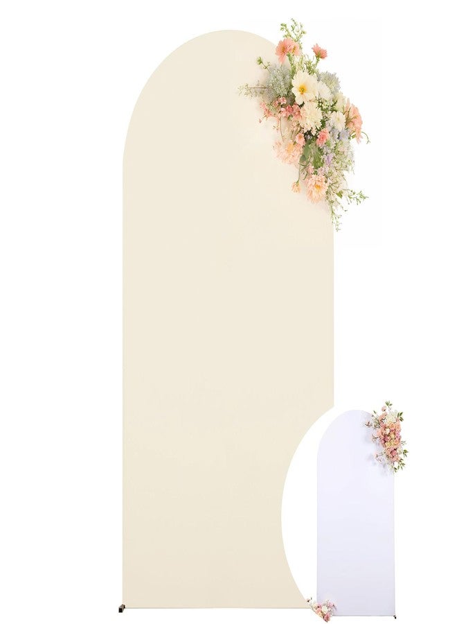 HB HBB MAGIC 6FT Wedding Arch Backdrop Cover, Stretchy Arch Covers Round Top Chiara Backdrop Cover for Wedding Birthday Party Baby Shower Banquet Arch Decor(White+Beige) - Image 1