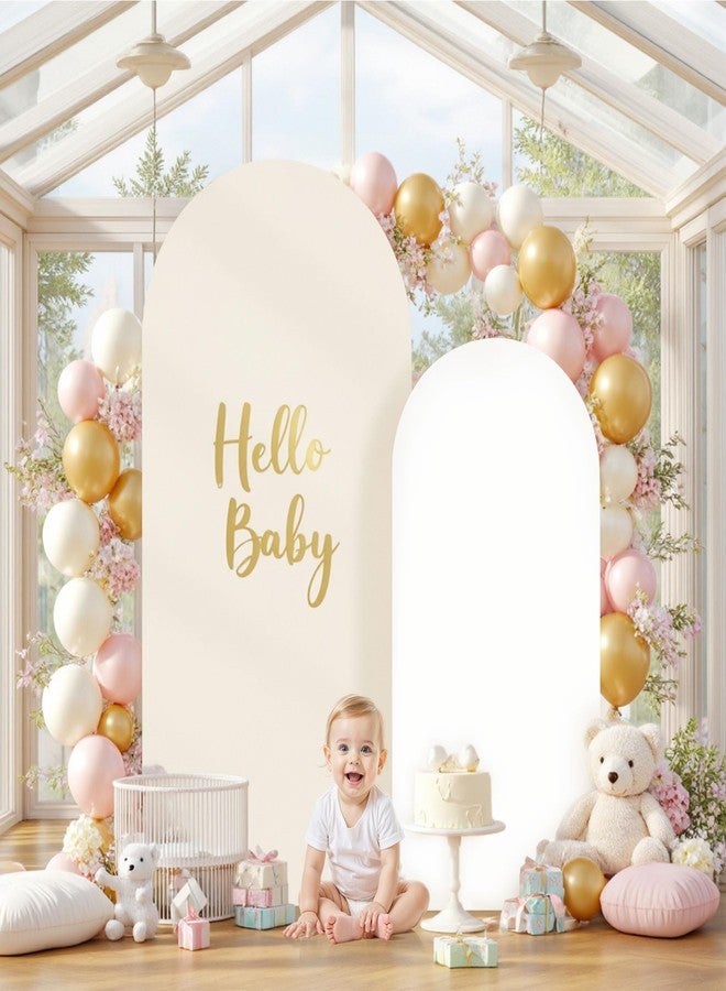 HB HBB MAGIC 6FT Wedding Arch Backdrop Cover, Stretchy Arch Covers Round Top Chiara Backdrop Cover for Wedding Birthday Party Baby Shower Banquet Arch Decor(White+Beige) - Image 3