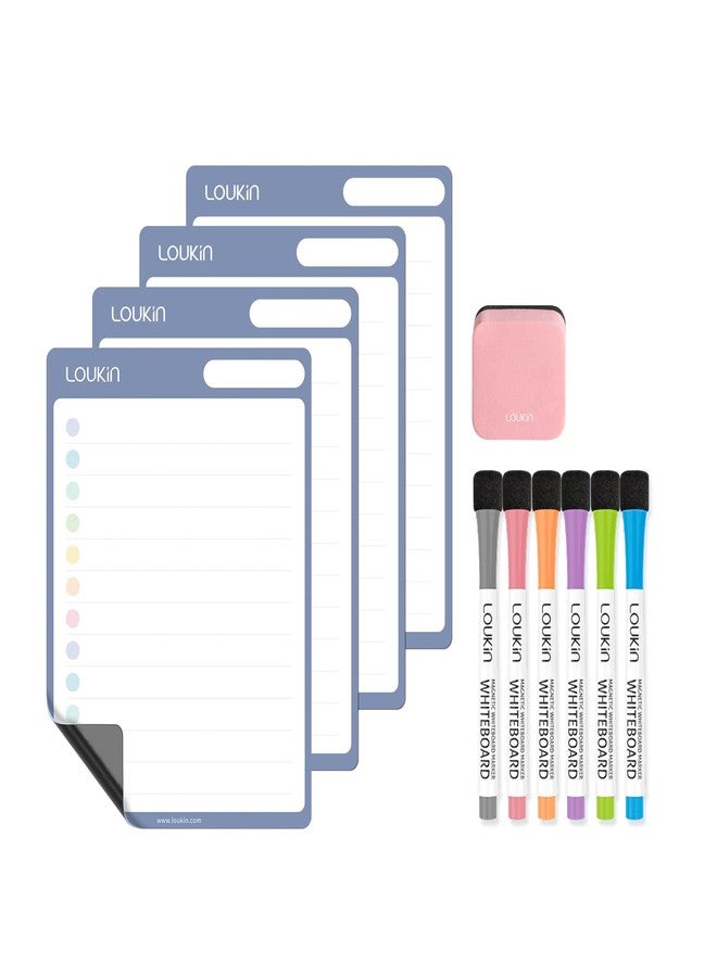 loukin Dry Erase Checklists 4 Pack, Electrostatic Clings to Any Shiny Surface, 7.9"×5.9" Whiteboard Shopping List, Reusable to do List for Office, Classroom, Refrigerator, 6 Markers&1 Eraser Included - Image 1