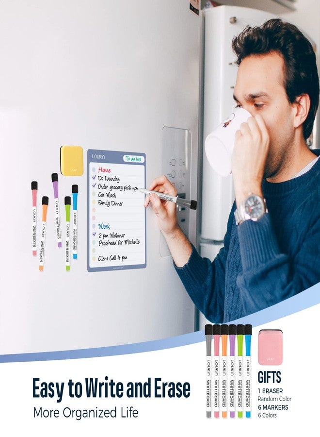 loukin Dry Erase Checklists 4 Pack, Electrostatic Clings to Any Shiny Surface, 7.9"×5.9" Whiteboard Shopping List, Reusable to do List for Office, Classroom, Refrigerator, 6 Markers&1 Eraser Included - Image 3