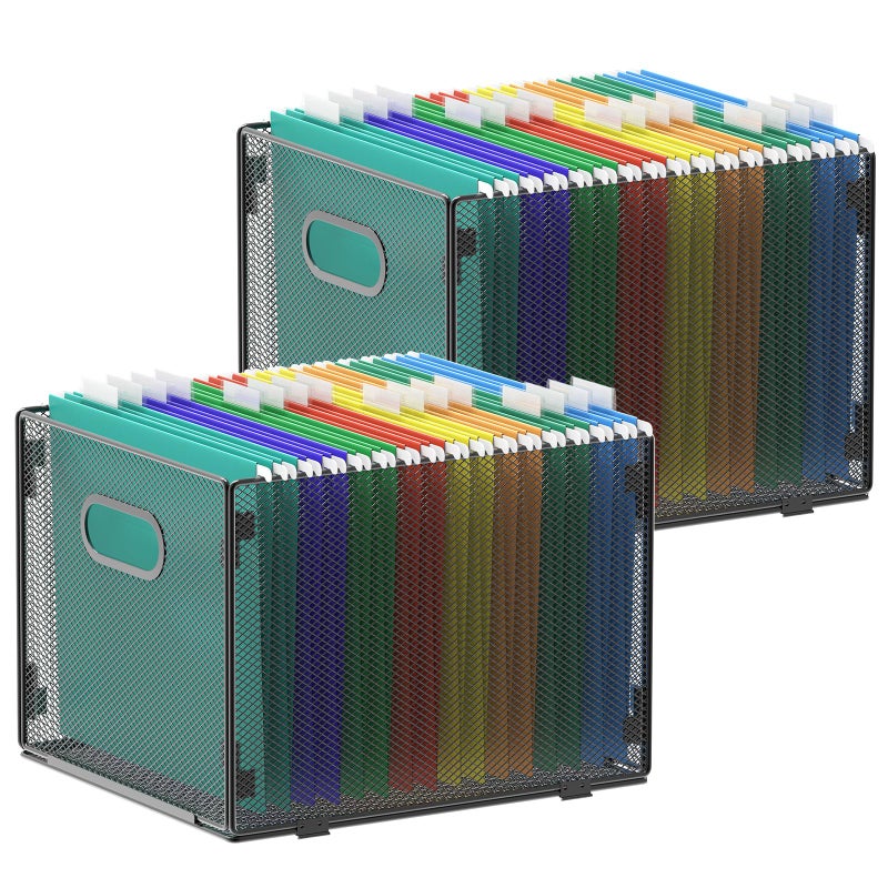 Samstar 2 Pack Hanging File Organizer Mesh File Folder Box Filing Box File Cabinet Organizer Storage Boxes Letter Size