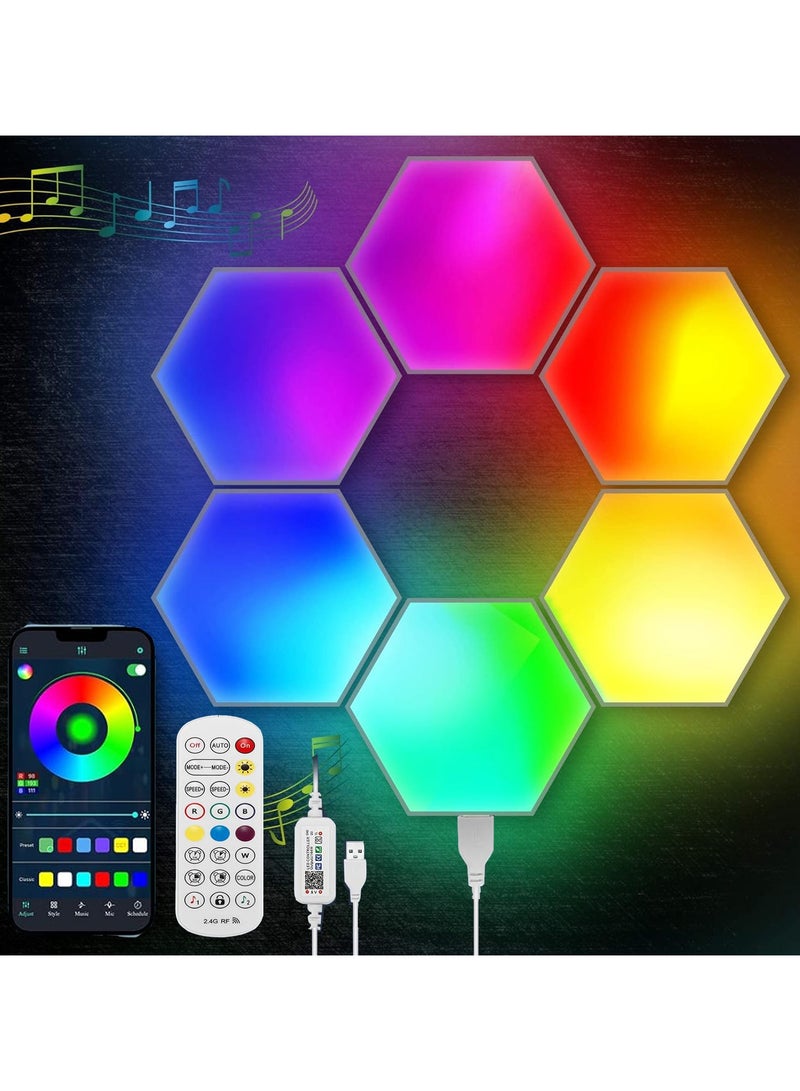 ARNOTEC Hexagon LED Wall Lights 6 Panels, Smart RGB Gaming Lights with Bluetooth App & Remote Control, Music Sync DIY Modular Wall Light, USB Powered for Bedroom Living Room Gaming Room - Image 2