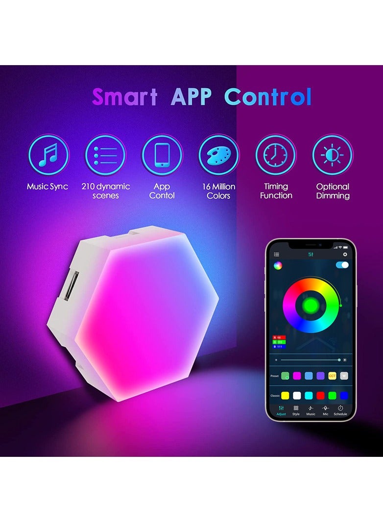 ARNOTEC Hexagon LED Wall Lights 6 Panels, Smart RGB Gaming Lights with Bluetooth App & Remote Control, Music Sync DIY Modular Wall Light, USB Powered for Bedroom Living Room Gaming Room - Image 4