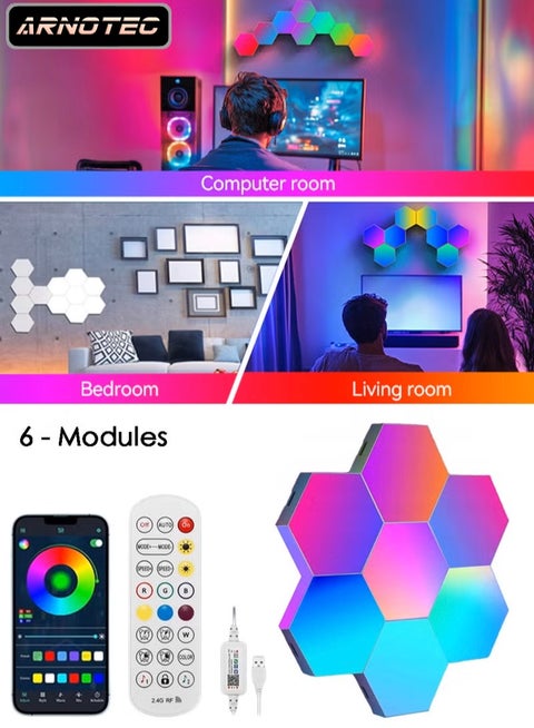 أضواء الألعاب السداسية مصابيح الحائط الداخلية RGB Bluetooth LED APP التحكم عن بعد ضوء الليل ألعاب الكمبيوتر غرفة نوم السرير ديكور -6 وحدات