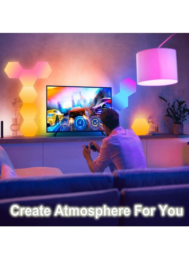 ARNOTEC أضواء الألعاب السداسية مصابيح الحائط الداخلية RGB Bluetooth LED APP التحكم عن بعد ضوء الليل ألعاب الكمبيوتر غرفة نوم السرير ديكور -6 وحدات  - Image 4