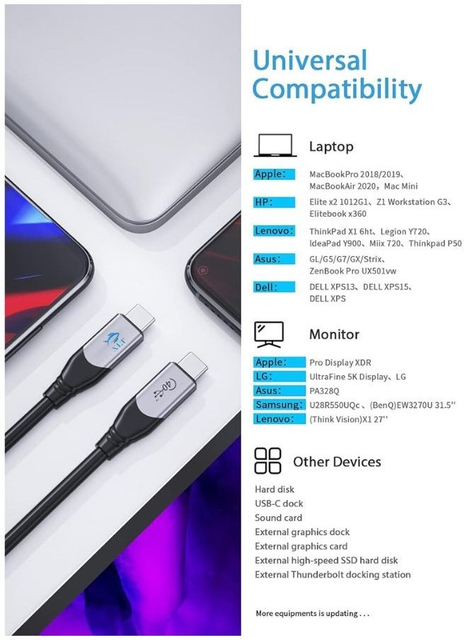 XLT - USB 4.0 Cable Type C to Type C Compatible with Thunderbolt 3 4, USB C Device - 0.5M - Image 1