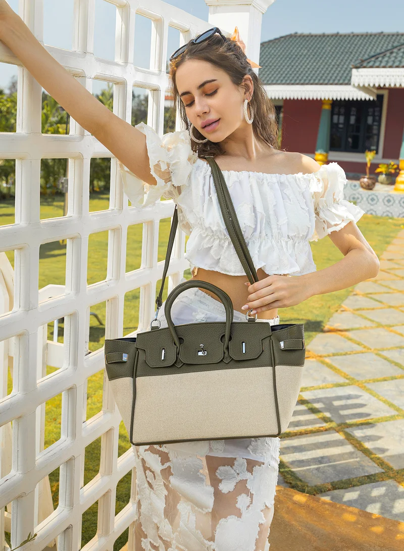 Haute Sauce Colour block Interlock Regular Vegan Leather Hand Bag For Women