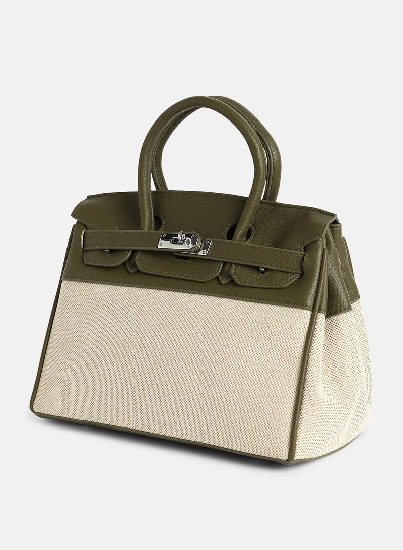 Haute Sauce Colour block Interlock Regular Vegan Leather Hand Bag For Women