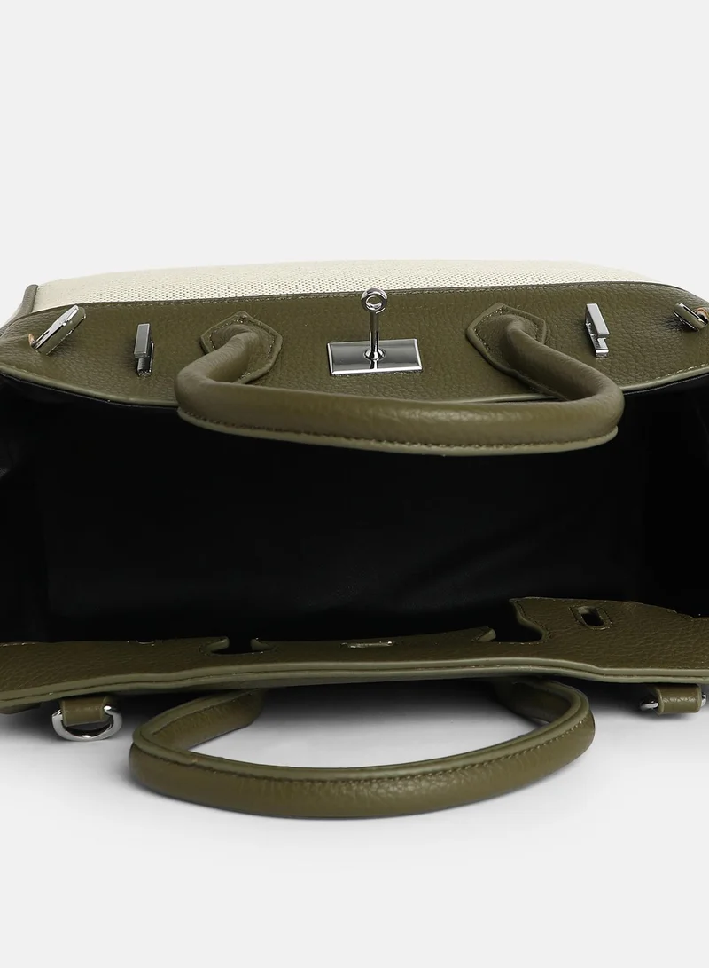 Haute Sauce Colour block Interlock Regular Vegan Leather Hand Bag For Women