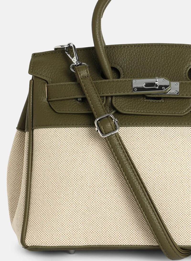 Haute Sauce Colour block Interlock Regular Vegan Leather Hand Bag For Women