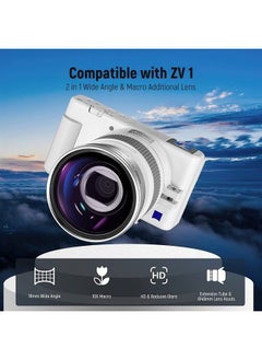 Neewer NEEWER Wide Angle Lens Compatible with Sony ZV1 Camera, 2 in 1 18mm HD Wide Angle & 10x Macro Additional Lens with Extension Tube, Bayonet Mount Lens Adapter, Cleaning Cloth (White Frame)  - Image 2