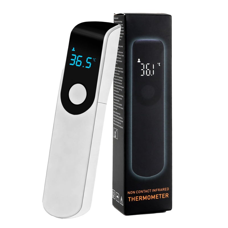 Mini Digital Forehead Thermometer, Non-Contact Infrared Thermometer for Babies Kids & Adults, Fast Accurate Reading with Fever Alarm & LED Display for Body and Object Temperature (White)