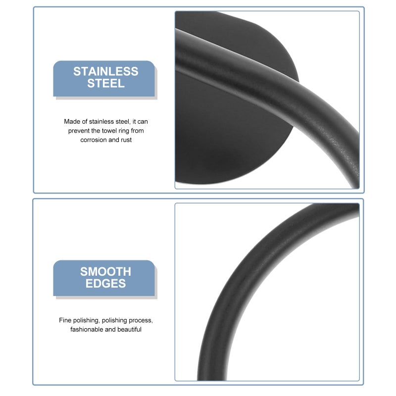 Black Stainless Steel Towel Holder Set Wall Mounted Rustproof for Bathroom Kitchen - Image 4