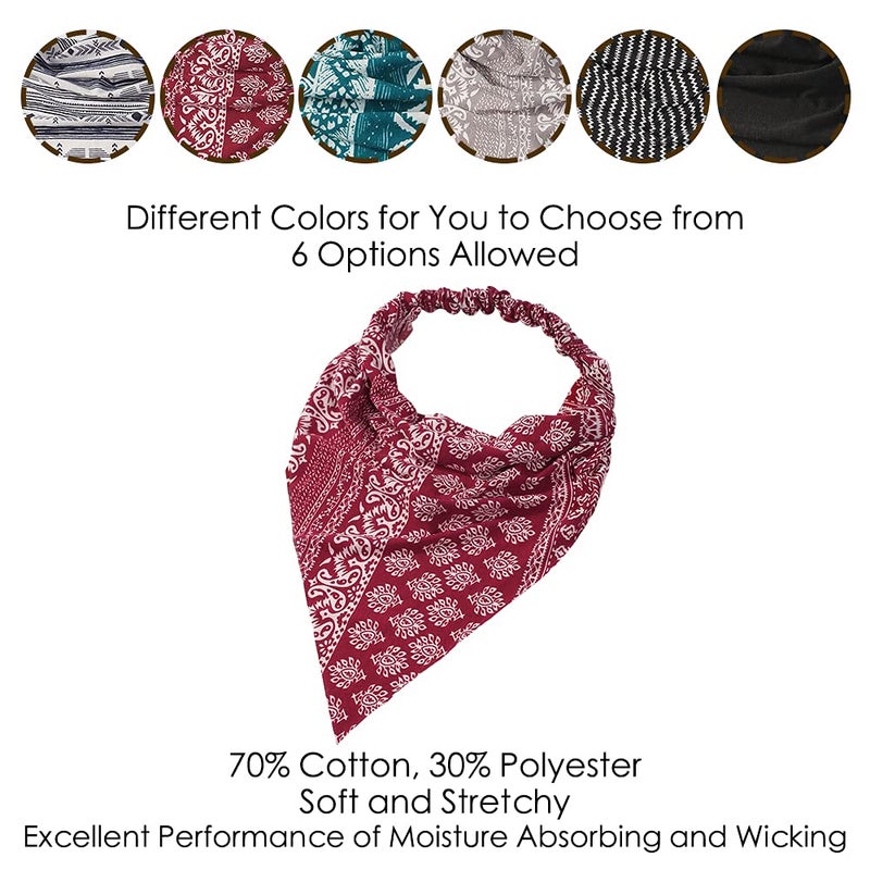 Vercret 6 Pack Hair Scarf Headband for Women - Elastic Hair Kerchief Boho Triangle Bandana Head Scarf with Clips Non Slip Headbands Scarves for Girls - Image 4