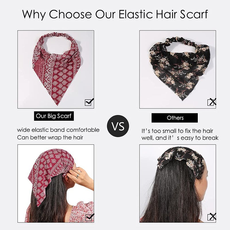 Vercret 6 Pack Hair Scarf Headband for Women - Elastic Hair Kerchief Boho Triangle Bandana Head Scarf with Clips Non Slip Headbands Scarves for Girls - Image 2