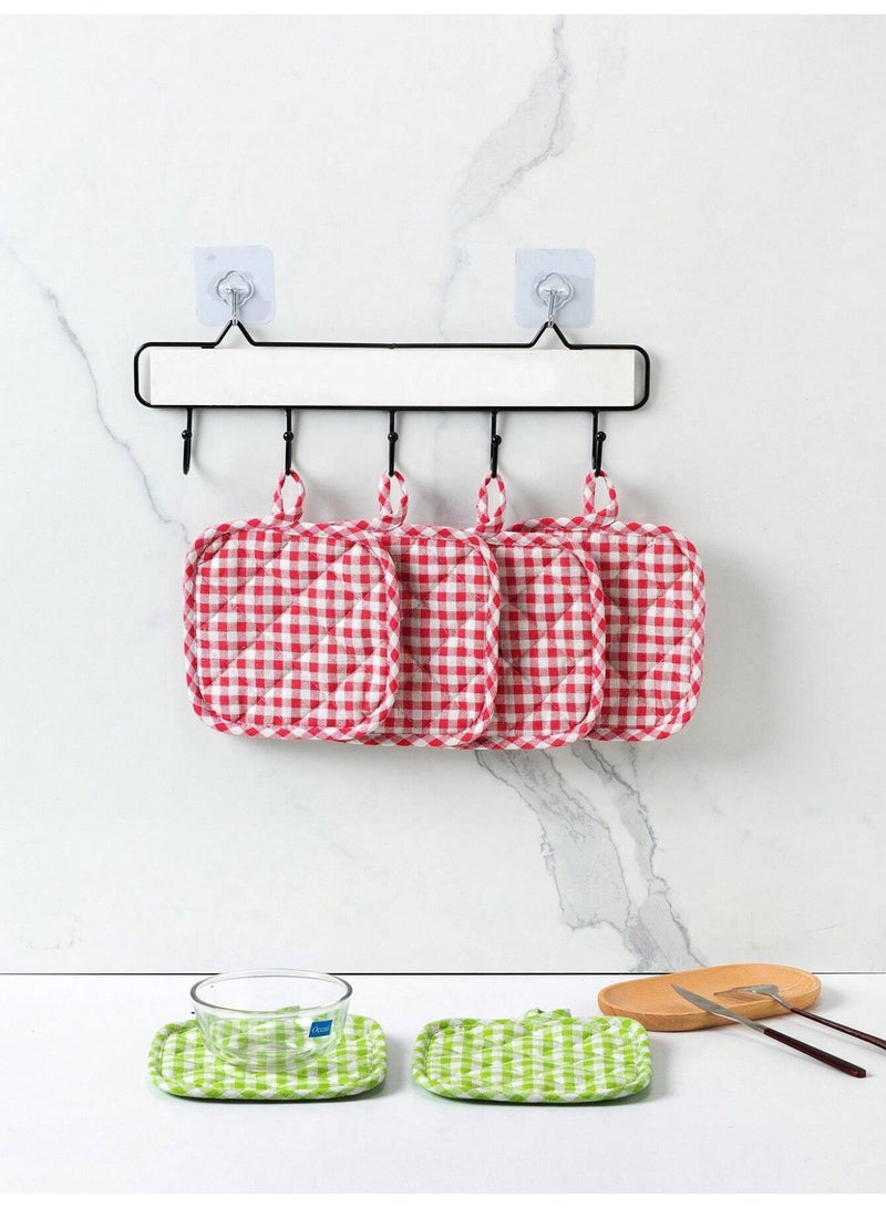 Fasola Pot Holders, 4 Pack Heat Resistant Mats, 17x17cm Cotton Trivets, Quilted Hot Pads for Kitchen and Dining Room Table, Kitchen Placemats for Hot Pots and Pans, Cotton Pot Holders with Hanging Loops for Cooking and Baking, Checkered Kitchen Heat Pads for Home Countertop Protection (Red Checkered) - Image 4
