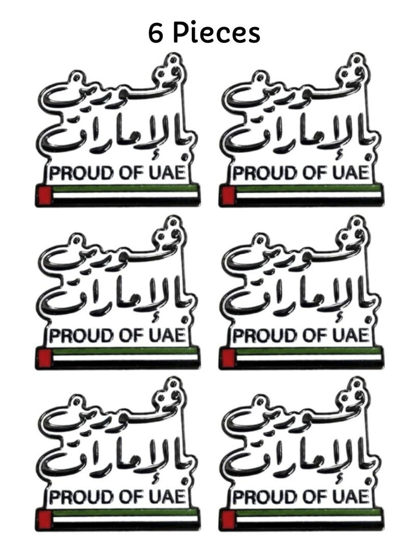 Yuwell 6 Pieces Proud of UAE Badge Arabic فخورين بالإمارات Magnetic Pin, Metallic Finish UAE National Day Badge with Arabic Calligraphy & UAE Mini Flag Design, Spirit of the Union Celebration Accessory - Image 3