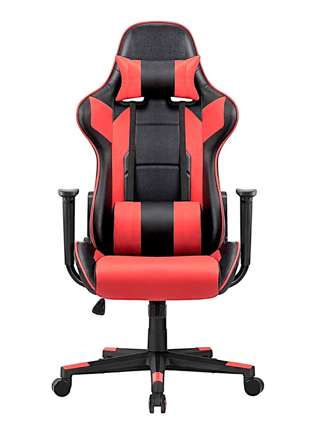 مفروشات صابر واخوانه (ذ.م.م) SBF Ergonomic High Back PU Leather Office Chair | Reclining Backrest up to 180° | Gaming Chair with Adjustable Height, Headrest, and Lumbar Support, Red Black 