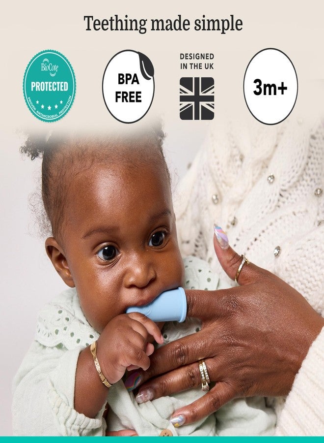 Matchstick Monkey Teething Starter Set – 1 Flat Face Teether, 1 Animal Teether, 2 Silicone Finger Toothbrushes, BPA-Free, Multisensory Relief, Fine Motor Development, 3+ Months, Light Blue - Image 3