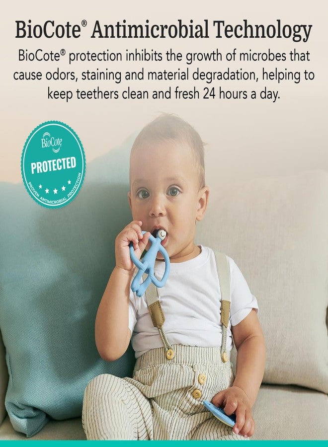 Matchstick Monkey Teething Starter Set – 1 Flat Face Teether, 1 Animal Teether, 2 Silicone Finger Toothbrushes, BPA-Free, Multisensory Relief, Fine Motor Development, 3+ Months, Light Blue - Image 5