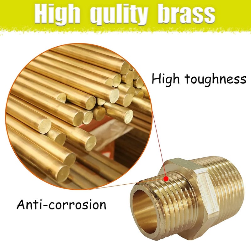 ZOUNI 1/2" NPT Male x 1/4" NPT Male Reducing Hex Nipple, Brass Pipe Fitting Reducer Nipple Adapter 1000psi Reducer Connector Suit for 0.71" and 0.46" Pipe ID (1/2"x 1/4"Male) - Image 4