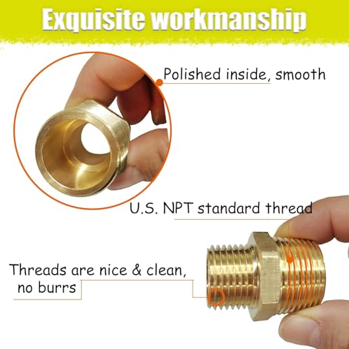 ZOUNI 1/2" NPT Male x 1/4" NPT Male Reducing Hex Nipple, Brass Pipe Fitting Reducer Nipple Adapter 1000psi Reducer Connector Suit for 0.71" and 0.46" Pipe ID (1/2"x 1/4"Male) - Image 5