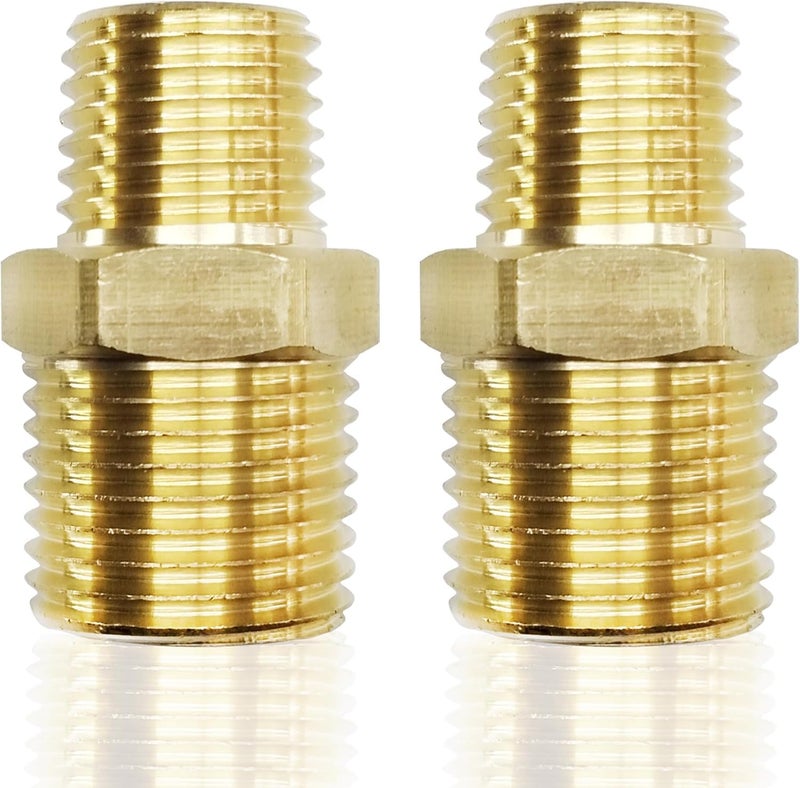 ZOUNI 1/2" NPT Male x 1/4" NPT Male Reducing Hex Nipple, Brass Pipe Fitting Reducer Nipple Adapter 1000psi Reducer Connector Suit for 0.71" and 0.46" Pipe ID (1/2"x 1/4"Male) - Image 1