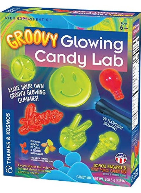 Groovy Glowing Candy Lab Stem Kit ; Make Glowinthedark Candies Ice Cubes ; Explore Luminescence & Chemistry Of Gummies ; Cool Ss Flavors Safe To Eat ; Includes Led Flashlight