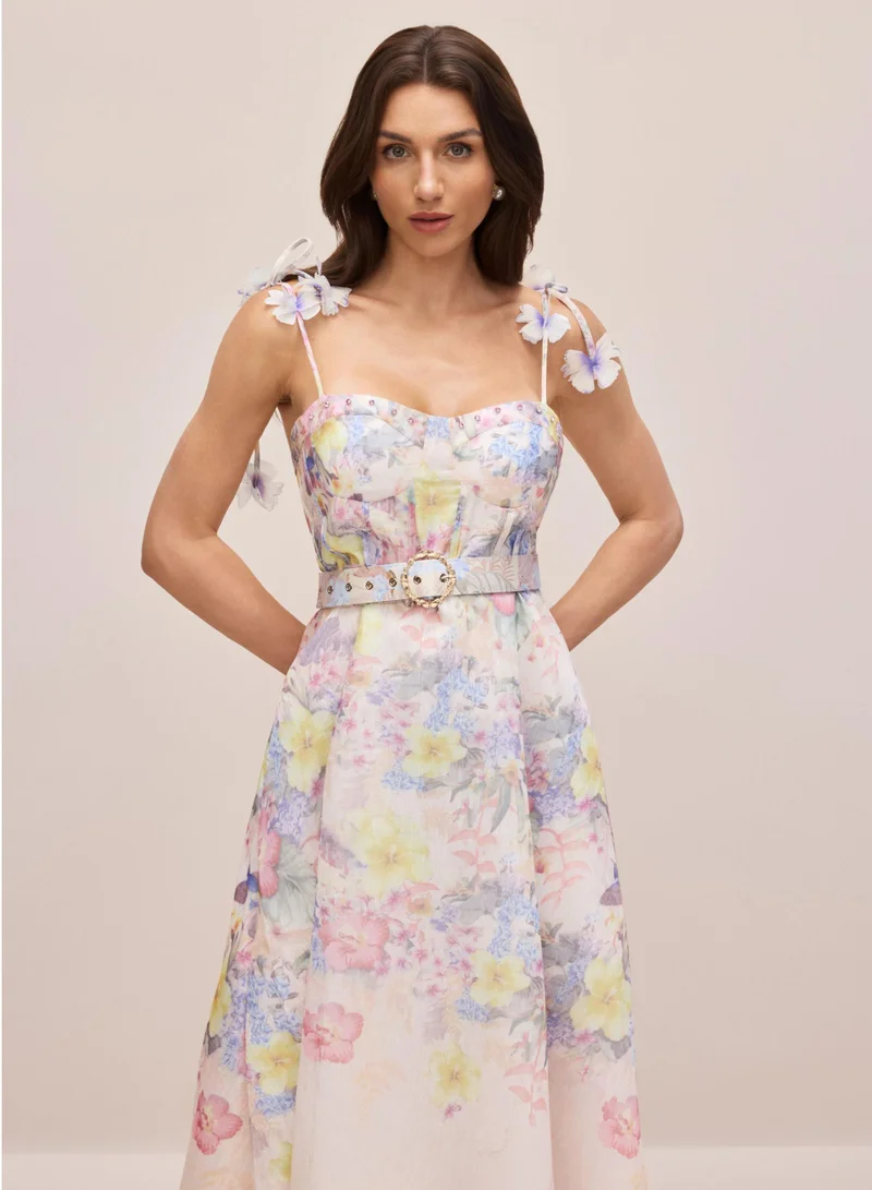 Sunfere  Tasha Floral Strap Corset Maxi Dress for Women | Best Price UAE
