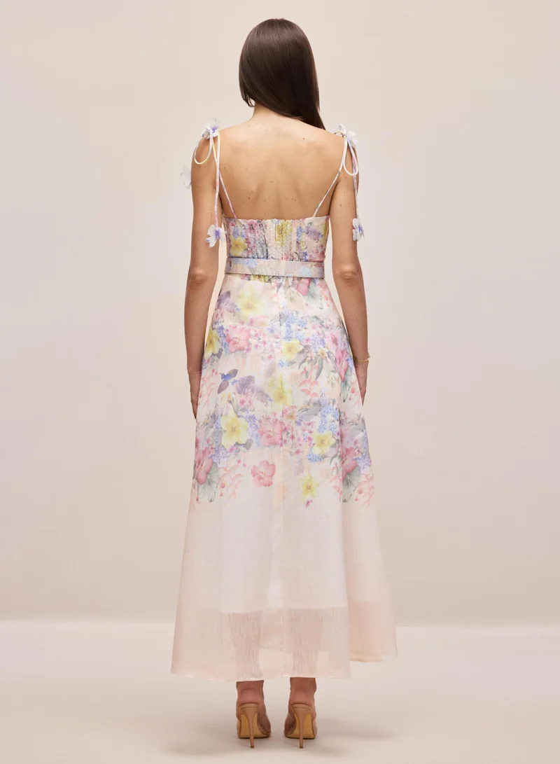 Sunfere  Tasha Floral Strap Corset Maxi Dress for Women | Best Price UAE