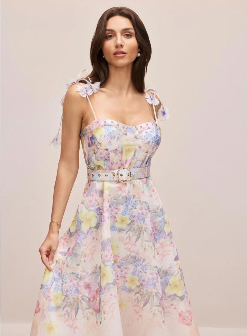 Sunfere  Tasha Floral Strap Corset Maxi Dress for Women | Best Price UAE