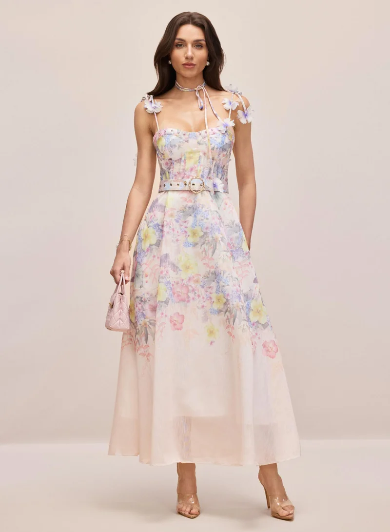 سنفير Tasha Floral Strap Corset Maxi Dress