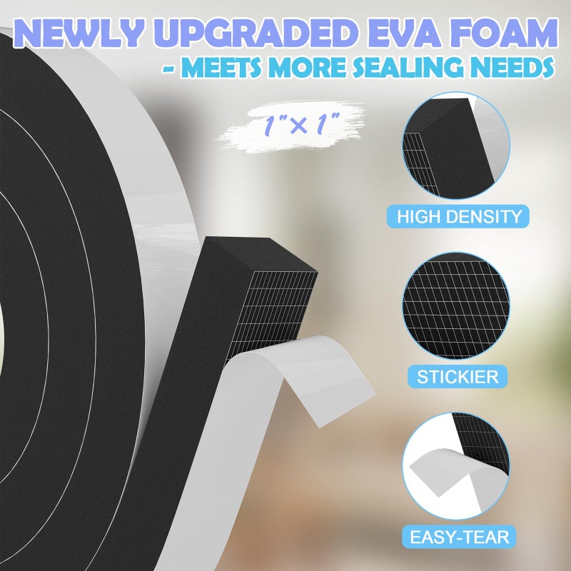 Bantie 1"Ã—1" EVA Foam Strips with Adhesive Weather Stripping Tape Larger Foam Weather Stripping Strip for Large Gap Insulation (1"Ã—1",13FT,Black) - Image 2