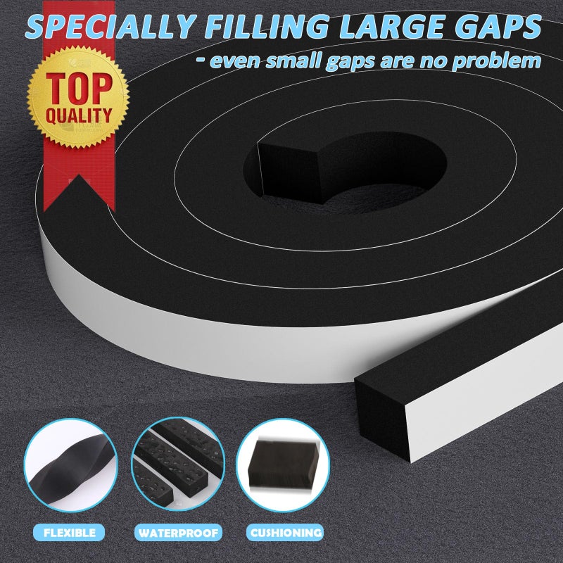 Bantie 1"Ã—1" EVA Foam Strips with Adhesive Weather Stripping Tape Larger Foam Weather Stripping Strip for Large Gap Insulation (1"Ã—1",13FT,Black) - Image 3