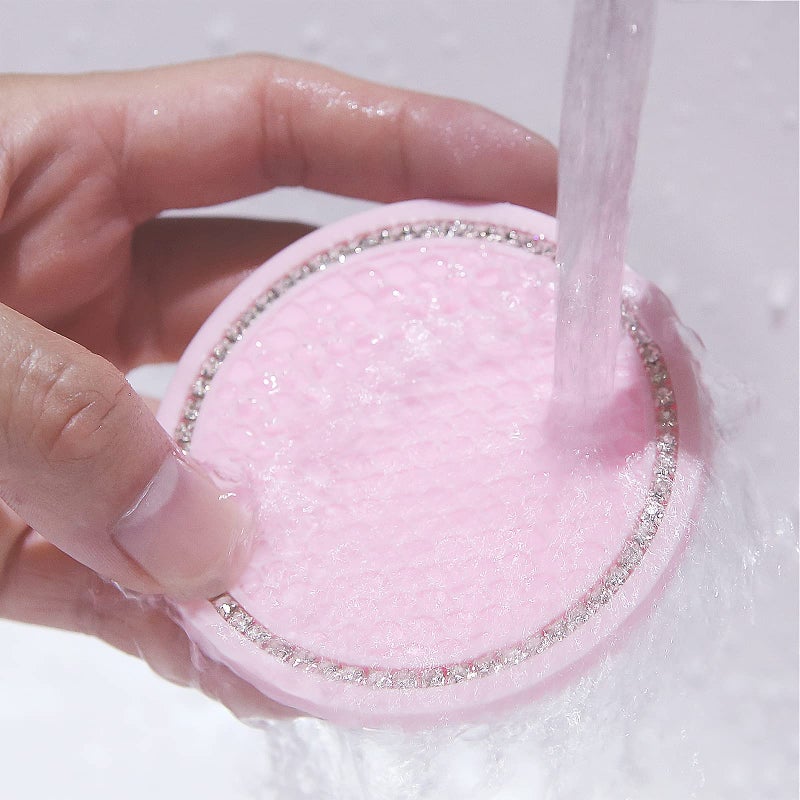 ACODABLEM طقم حامل أكواب لامع 2 قطعة، 2.75 بوصة وسادة مطاطية كريستالية ناعمة مزينة بالأحجار الكريمة دائرية، ملحقات مشروبات السيارات (وردي) - Image 4