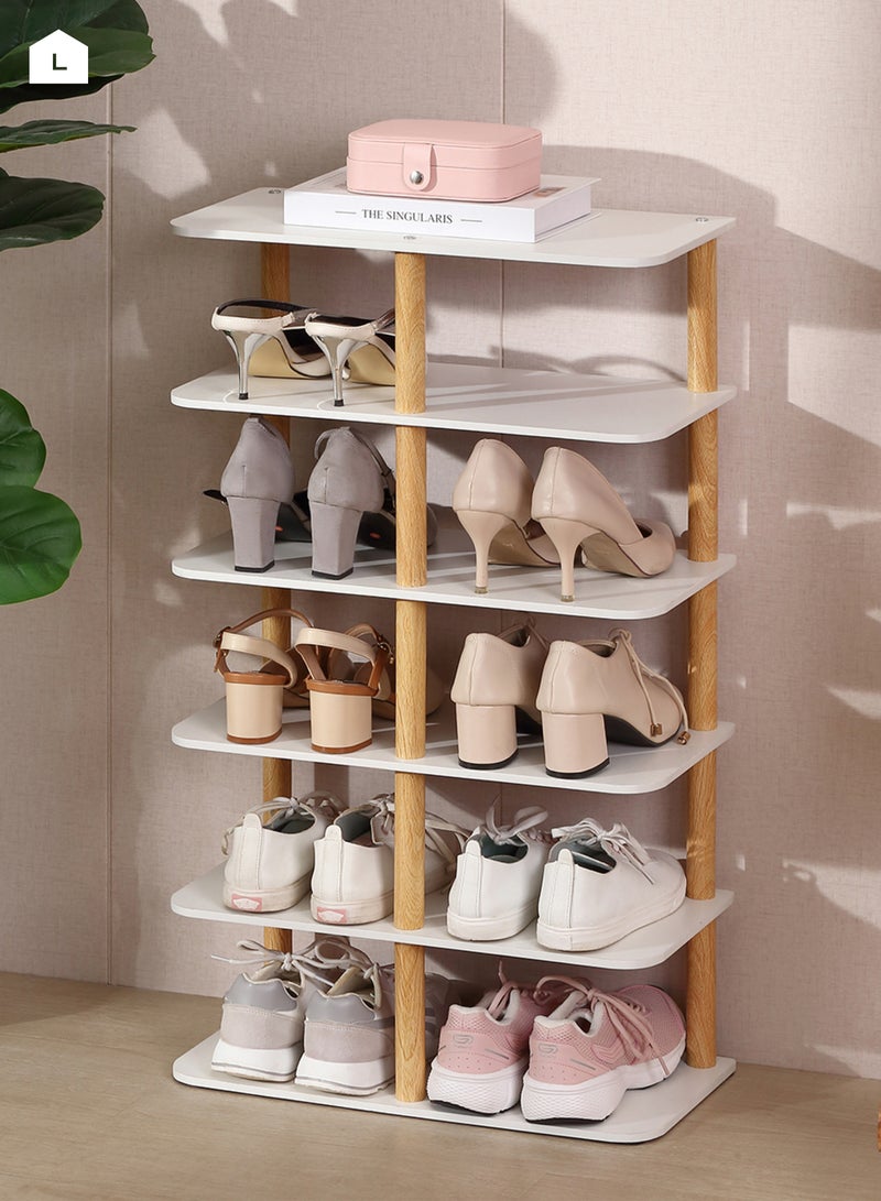 LAWAZIM Wooden Shoe Rack -6 Layers White- Durable Space-Saving Tiered Shoe Organizer Display Stand with Sleek Design -for Entryway, Closet, and Living Room Storage -Home Organization Footwear Solution - Image 1