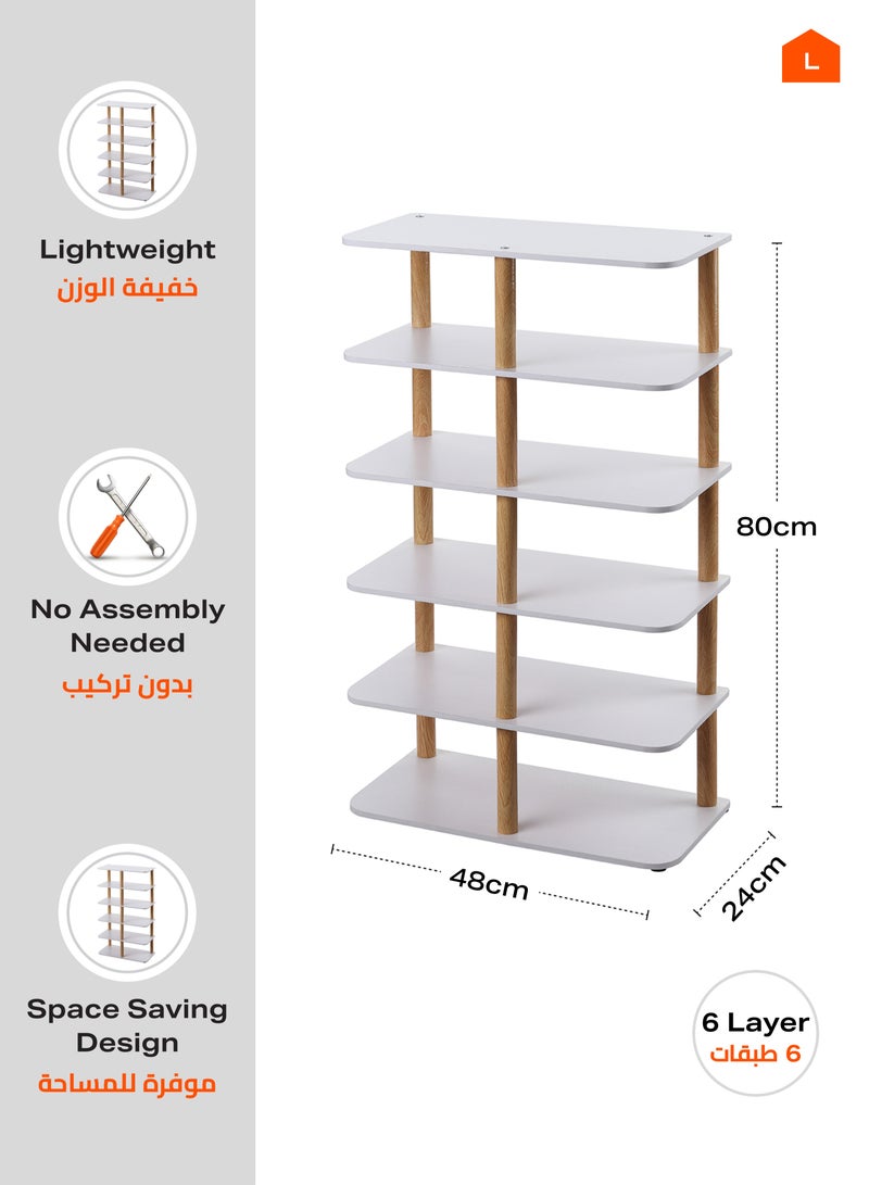LAWAZIM Wooden Shoe Rack -6 Layers White- Durable Space-Saving Tiered Shoe Organizer Display Stand with Sleek Design -for Entryway, Closet, and Living Room Storage -Home Organization Footwear Solution - Image 4