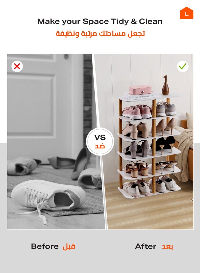 LAWAZIM Wooden Shoe Rack -6 Layers White- Durable Space-Saving Tiered Shoe Organizer Display Stand with Sleek Design -for Entryway, Closet, and Living Room Storage -Home Organization Footwear Solution - Image 5