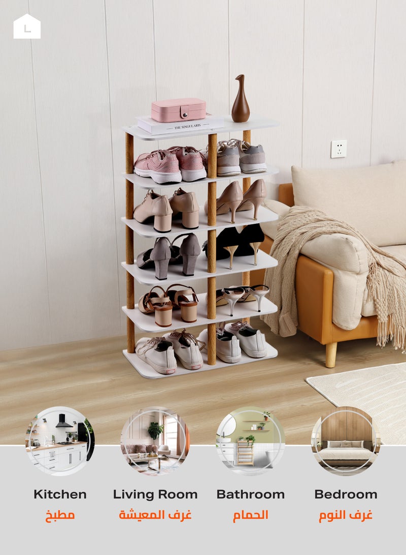 LAWAZIM Wooden Shoe Rack -6 Layers White- Durable Space-Saving Tiered Shoe Organizer Display Stand with Sleek Design -for Entryway, Closet, and Living Room Storage -Home Organization Footwear Solution - Image 3