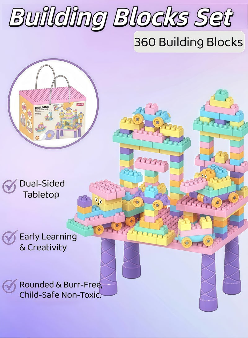 شو وو مجموعة مكعبات بناء، مكعبات بناء مُجمّعة من حبيبات، 360 قطعة من مكعبات البناء بألوان الماكرون، مكعبات بناء مُجمّعة من حبيبات، ألعاب تعليمية، طاولة أنشطة للأطفال الصغار مع 360 قطعة من مكعبات البناء الكبيرة، طاولة لعب متكاملة للأطفال، ألعاب للأطفال من عمر 3 سنوات فما فوق - Image 1