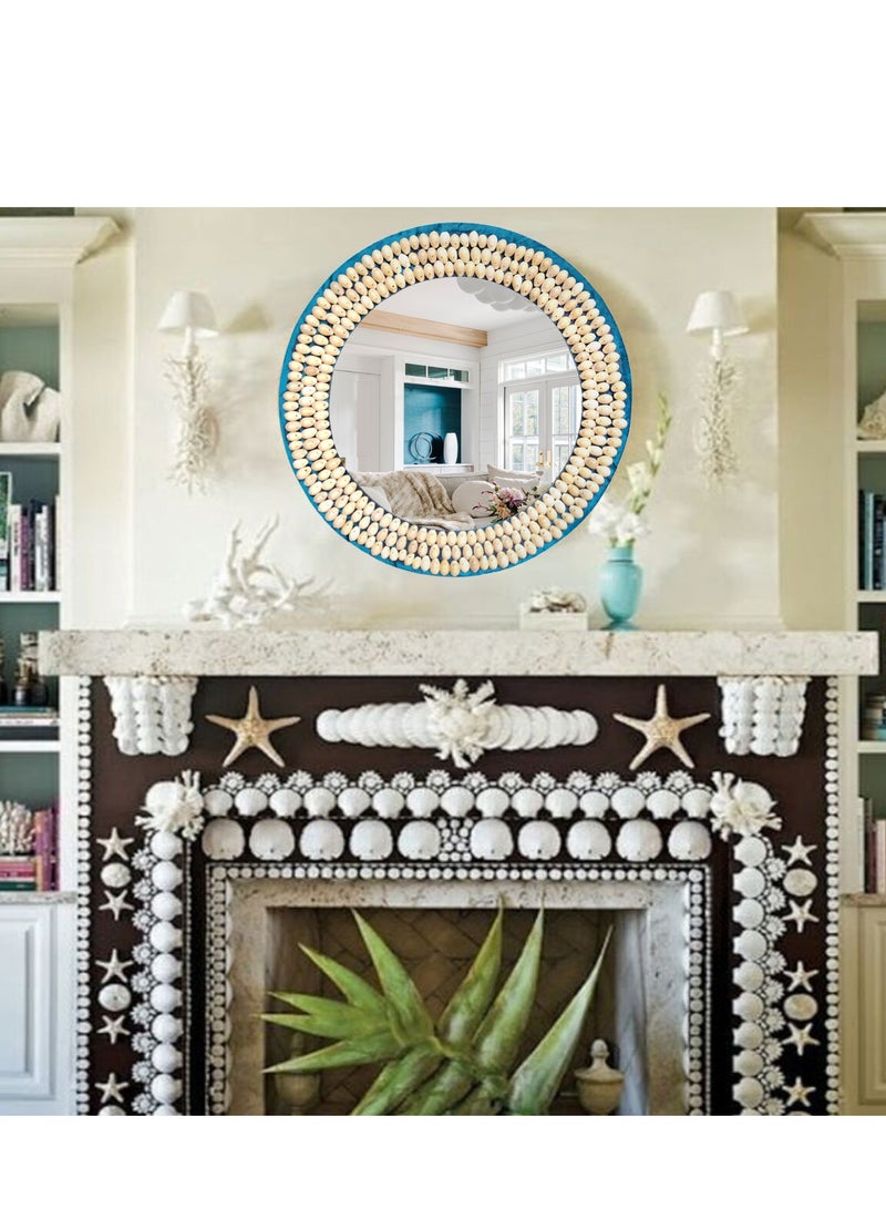 TriBro Sea Shell Blue colour Handmade Wall Mirror Decorative Hanging Mirror With Round Shape for Bedroom Hallway Livingroom 45 * 45cm  - Image 2