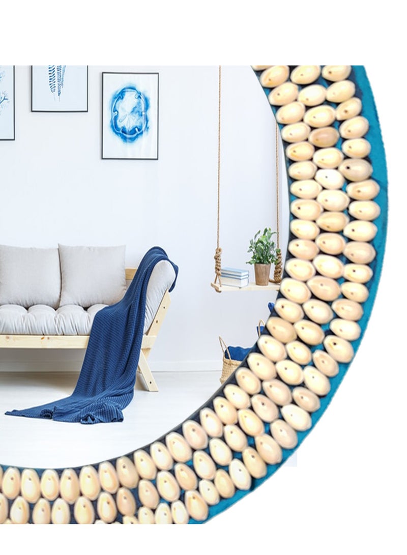 TriBro Sea Shell Blue colour Handmade Wall Mirror Decorative Hanging Mirror With Round Shape for Bedroom Hallway Livingroom 45 * 45cm  - Image 4