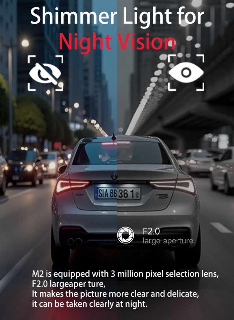 Hirige Automotive M2 Dash Cam 1296P Full HD Car Camera with 360° Rotating Lens, WiFi App, Night Vision, G-Sensor, Loop Recording, Parking Guard, 32GB Card - Image 5