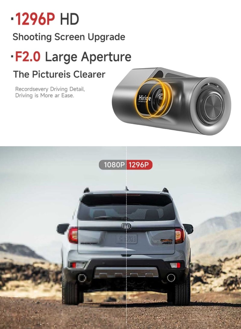 Hirige Automotive M2 Dash Cam 1296P Full HD Car Camera with 360° Rotating Lens, WiFi App, Night Vision, G-Sensor, Loop Recording, Parking Guard, 32GB Card - Image 2