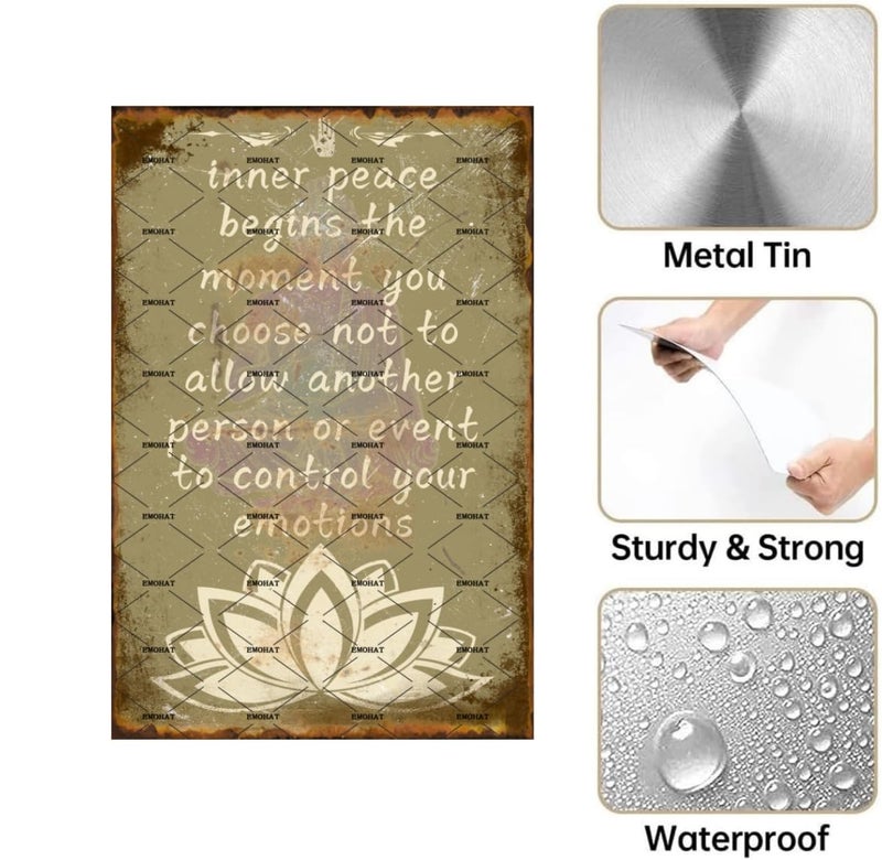 EMOHAT Metal Vintage Tin Signs Retro Meditation Lotus Flowers Zen Inspirational Yoga Quotes Metal Painting Home Decor Coffee Garage Kitchen Bathroom Metal Plaque Poster Wall Sign 8x12 Inch - Image 3