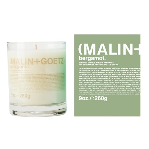 (MALIN+GOETZ) MALIN+GOETZ Bergamot Candle, 9 oz. â€“ Bright & Refreshing Aroma Scent Fragrance, Scented Candle, Natural Vegetable Wax Blend, Vegan & Cruelty Free, Single Wick Candle, Lasts 60 Hours - Image 1