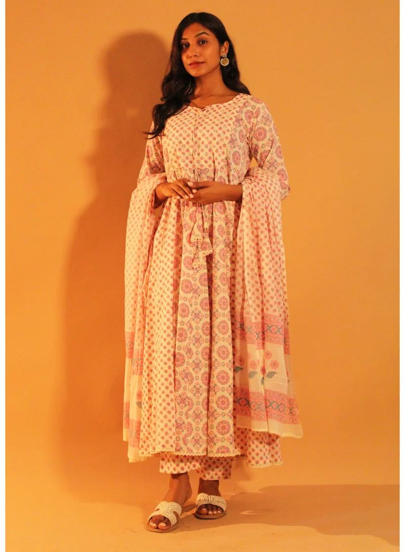zaha dxb Floral Pink Anarkali Salwar Set | Cotton Ethnic Wear for Women
