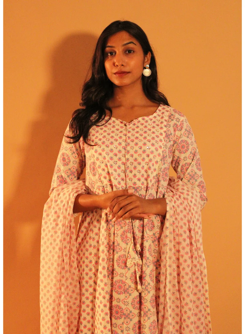 Zaha Dxb  Floral Pink Anarkali Salwar Set | Cotton Ethnic Wear for Women for Women | Best Price UAE