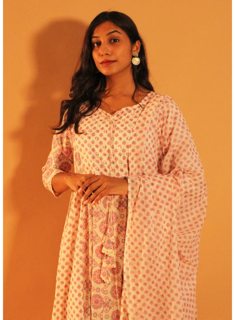 zaha dxb Floral Pink Anarkali Salwar Set | Cotton Ethnic Wear for Women